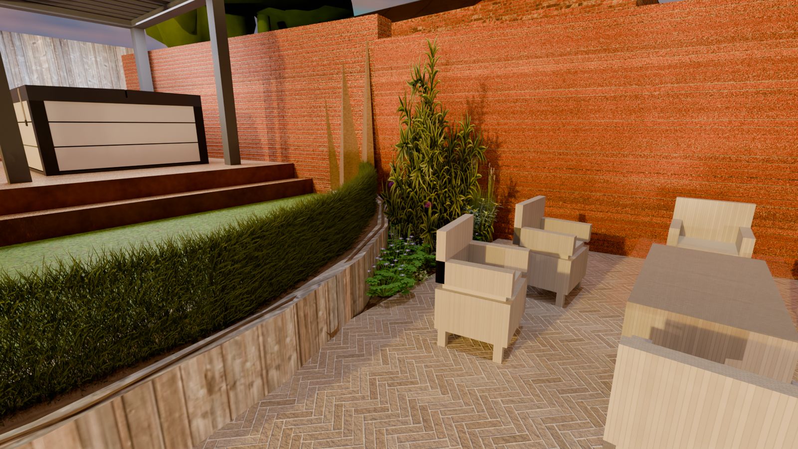 Sunny bed beside the lower patio